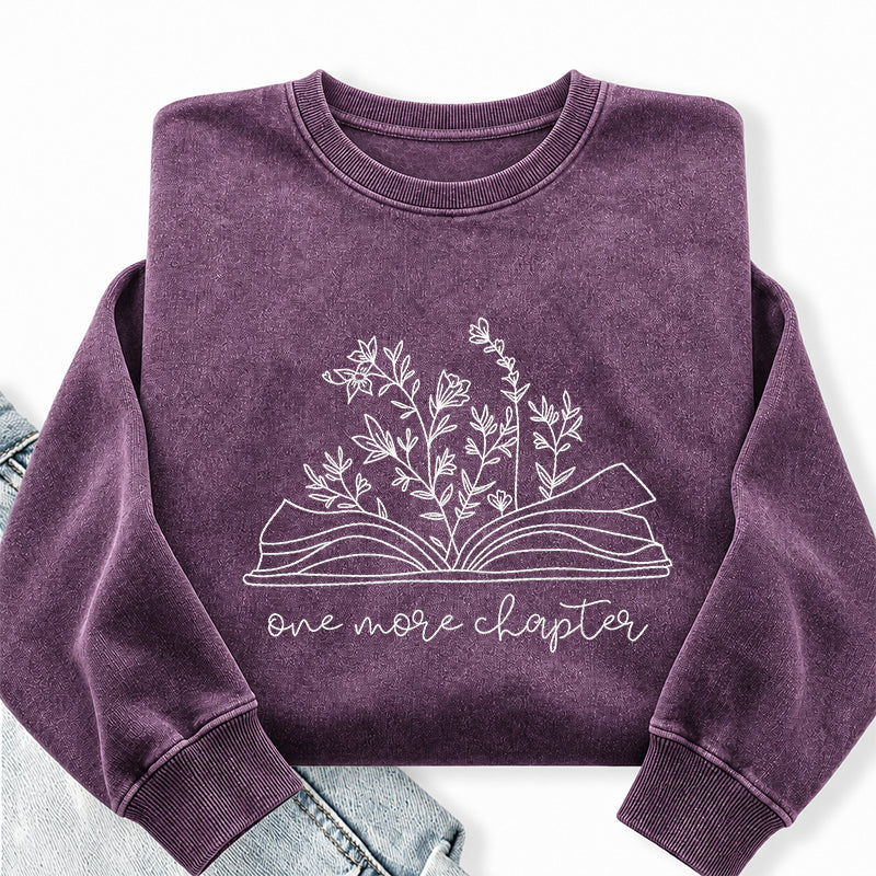 Embroidered One More Chapter Floral Book Washed Crewneck Sweatshirt