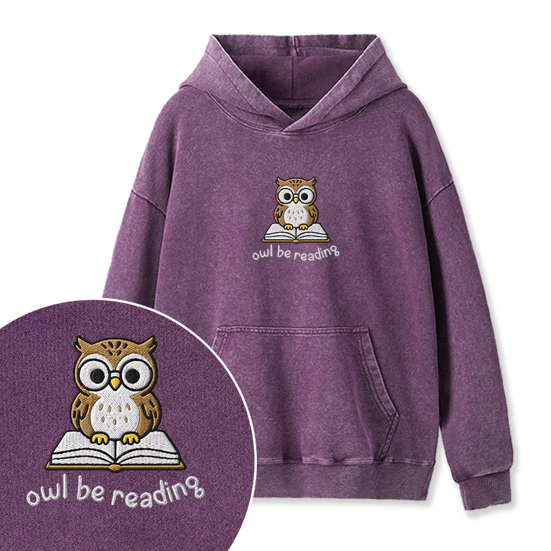 Embroidered Owl Be Reading Washed Hoodie