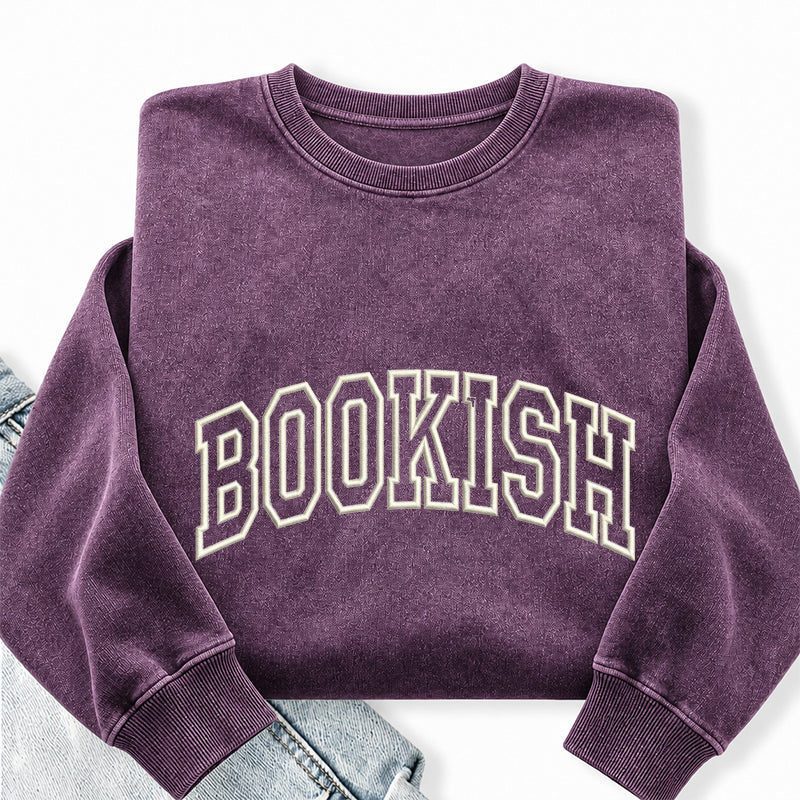 Embroidered Classic Bookish Washed Crewneck Sweatshirt