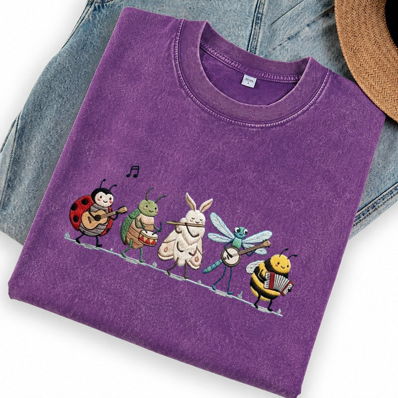 Embroidered Bug Orchestra Washed Crew Neck T-Shirt