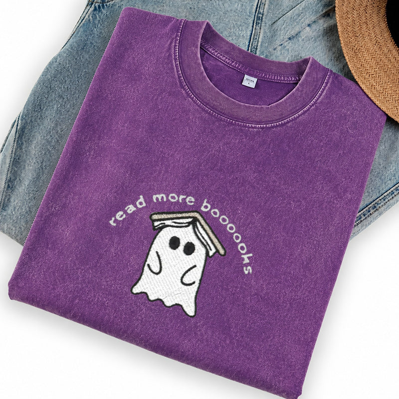 Embroidered Read More Boooooks Washed Crew Neck T-Shirt