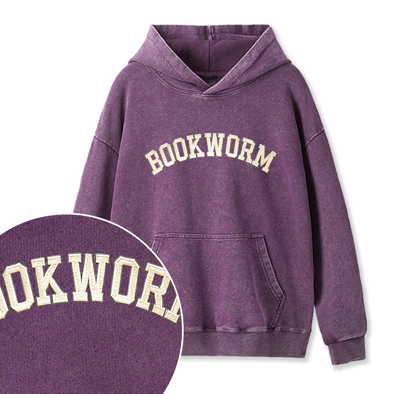 Embroidered Bookworm Washed Hoodie