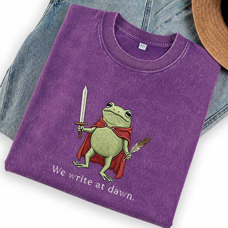 Embroidered We Write at Dawn Washed Crew Neck T-Shirt