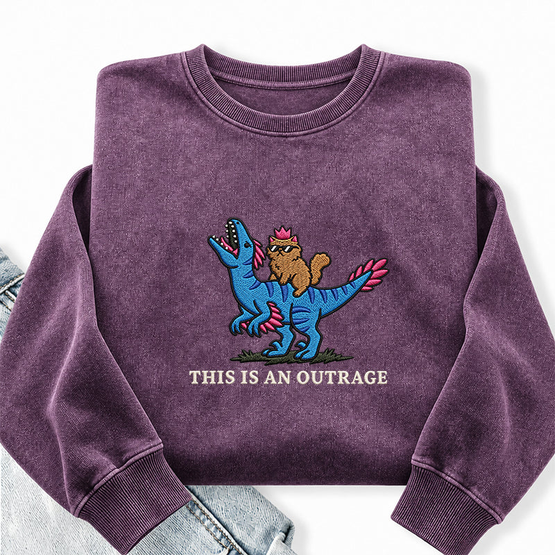 Embroidered This Is An Outrage Book Lover Washed Crewneck Sweatshirt