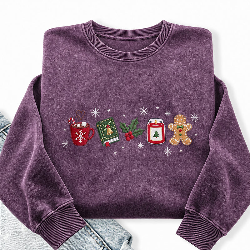 Embroidered Cozy Christmas Washed Crewneck Sweatshirt