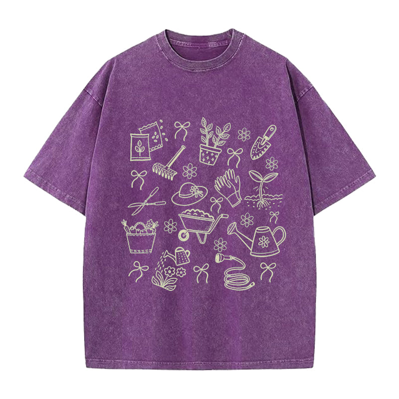 Plant Lover Gardening Washed Crew Neck T-Shirt