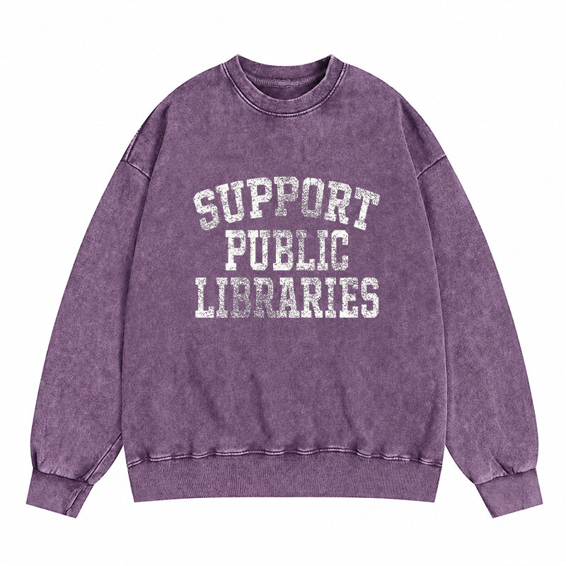 Support Public Libraries Washed Crewneck Sweatshirt