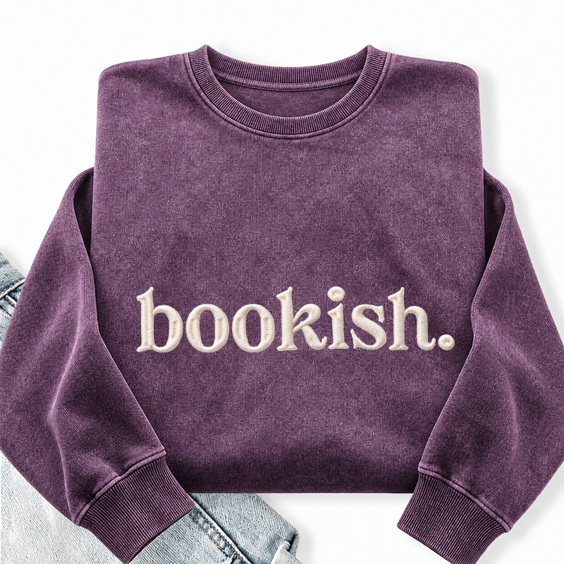 Embroidered Bookish Washed Crewneck Sweatshirt