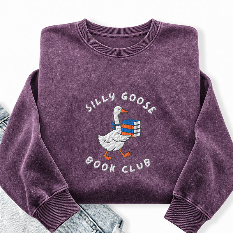 Embroidered Silly Goose Book Club Washed Crewneck Sweatshirt
