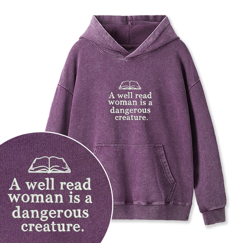 Embroidered A Well Read Woman Washed Hoodie