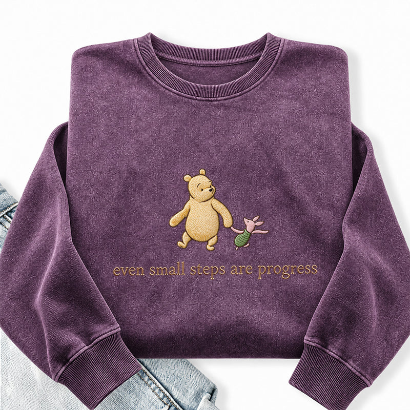 Embroidered Even Small Steps Are Progress Washed Crewneck Sweatshirt