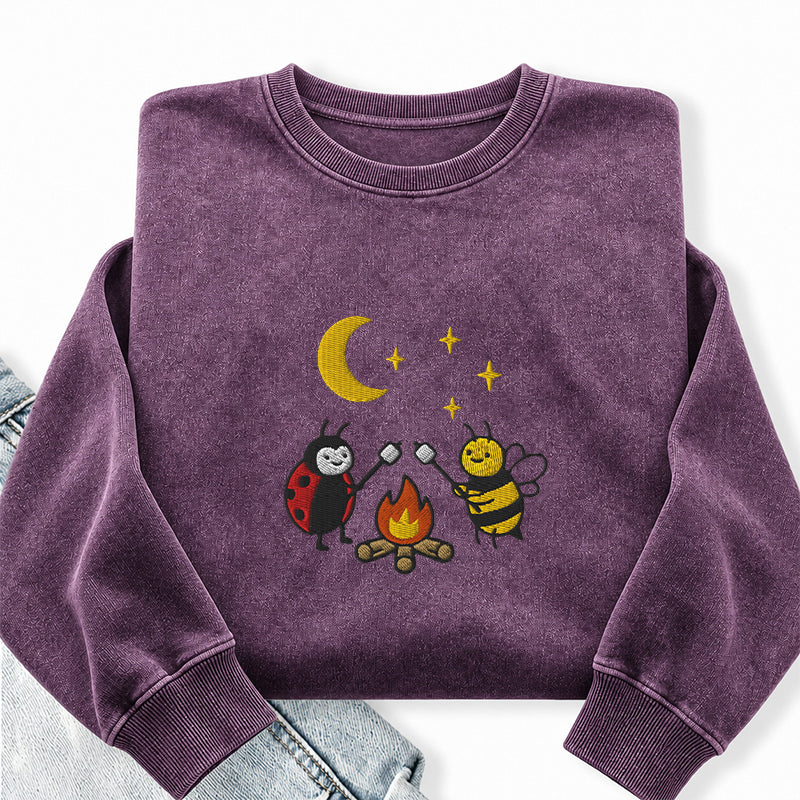 Embroidered Ladybug Campfire Washed Crewneck Sweatshirt