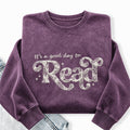 Embroidered Floral A Good Day To Read Washed Crewneck Sweatshirt