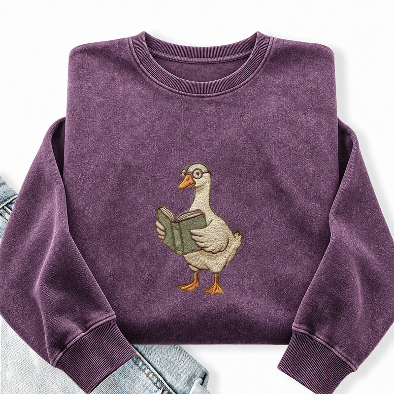 Embroidered Reading Goose Washed Crewneck Sweatshirt
