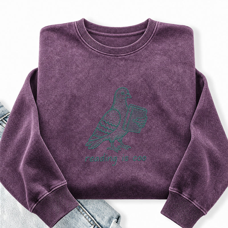 Embroidered Reading Is Coo Washed Crewneck Sweatshirt