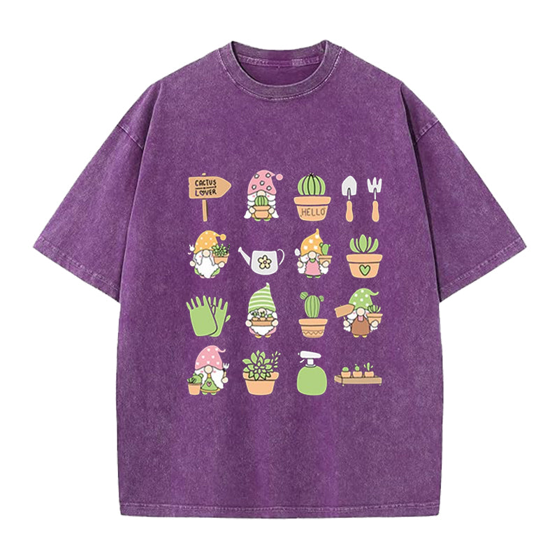 Succulent & Cactus Gardening Washed Crew Neck T-Shirt