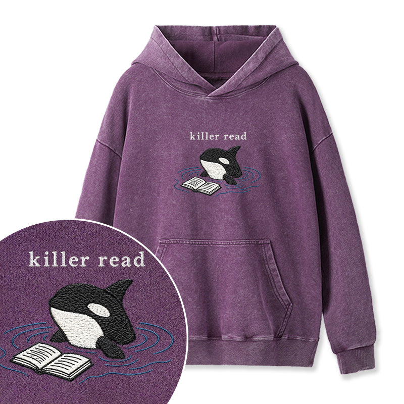 Embroidered Killer Read Orca Washed Hoodie