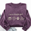 Embroidered Simple Girl Book Coffee Plant Washed Crewneck Sweatshirt