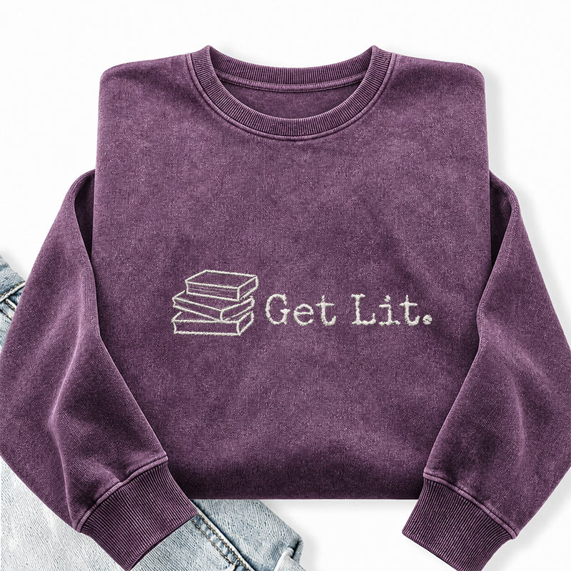 Embroidered Get Lit Washed Crewneck Sweatshirt