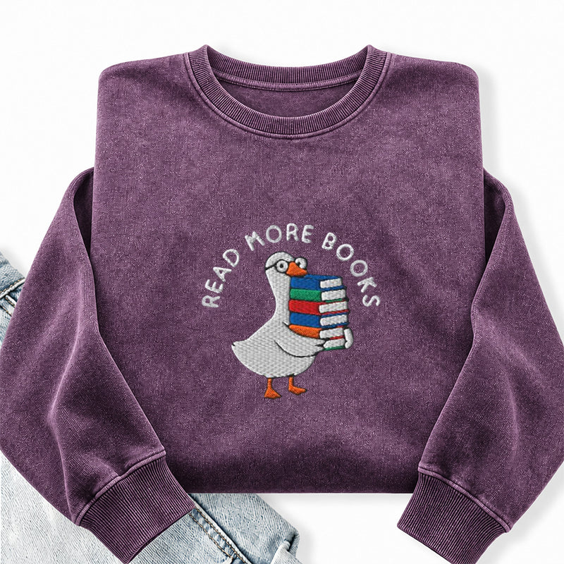 Embroidered Read More Books Goose Washed Crewneck Sweatshirt