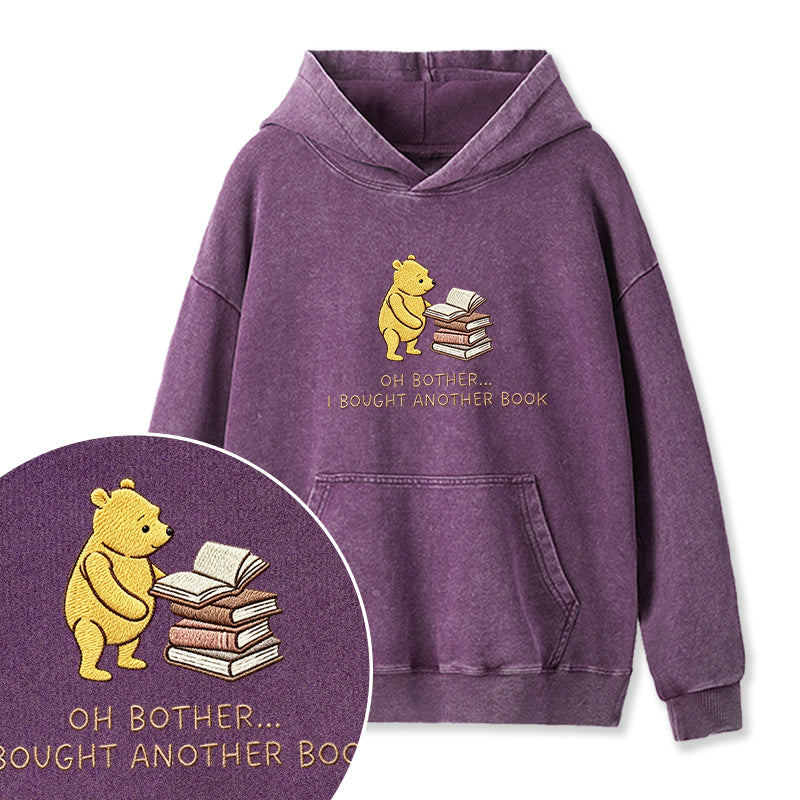 Embroidered Funny Bear Reading Books Washed Hoodie