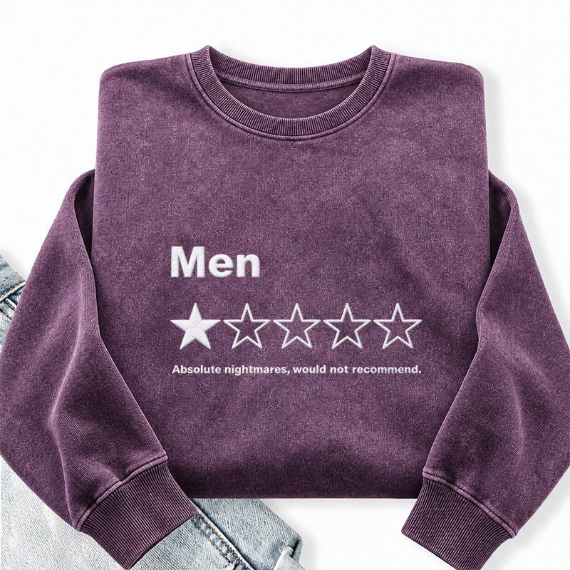 Embroidered Men One Star Review Washed Crewneck Sweatshirt