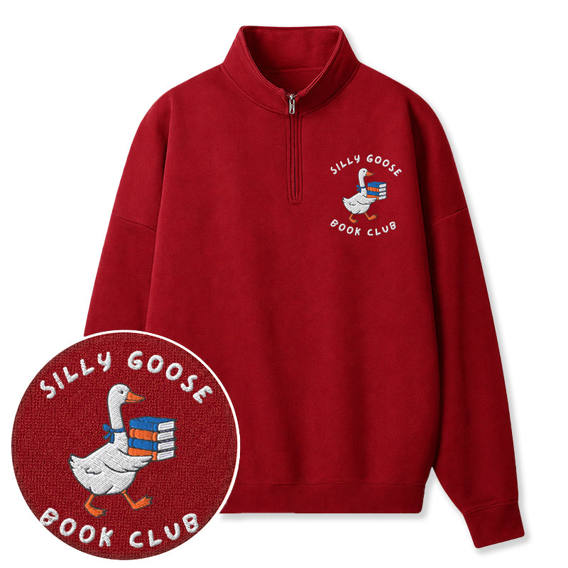Embroidered Bookish Goose Classic Quarter Zip Sweatshirt