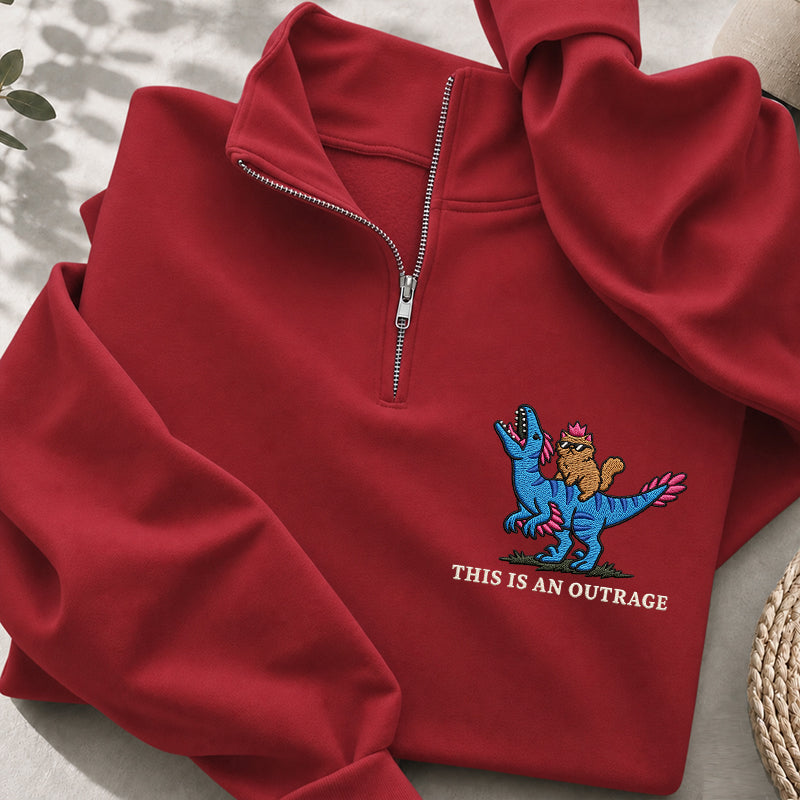 Embroidered This Is An Outrage Book Lover Classic Quarter Zip Sweatshirt