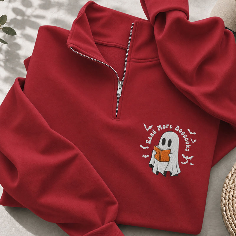 Embroidered Read More Boooooks Classic Quarter Zip Sweatshirt