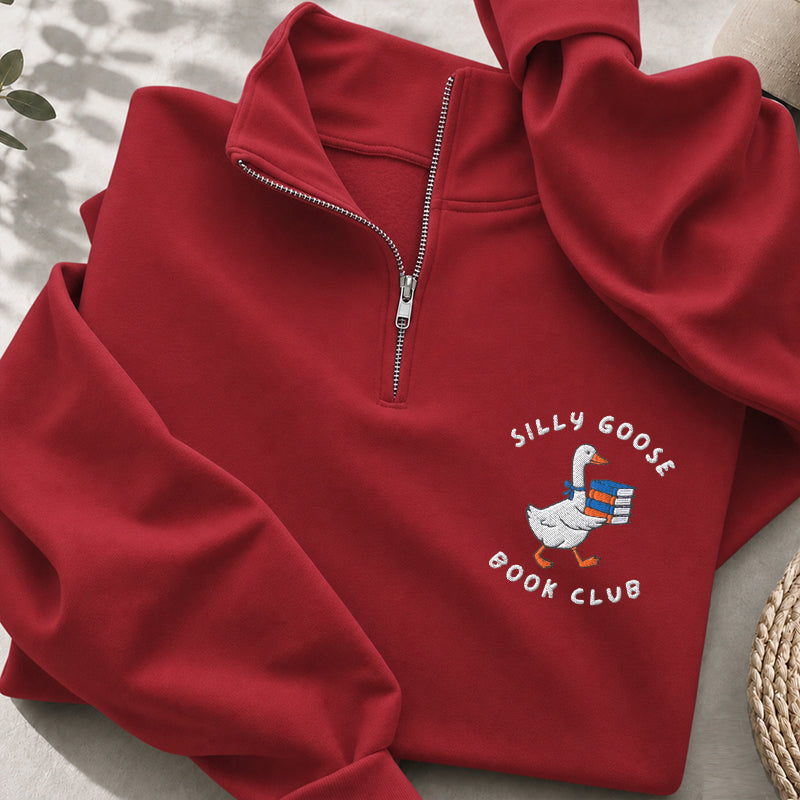 Embroidered Bookish Goose Classic Quarter Zip Sweatshirt