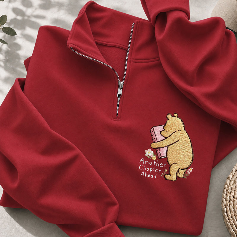 Embroidered Reading Bear Another Chapter Classic Quarter Zip Sweatshirt
