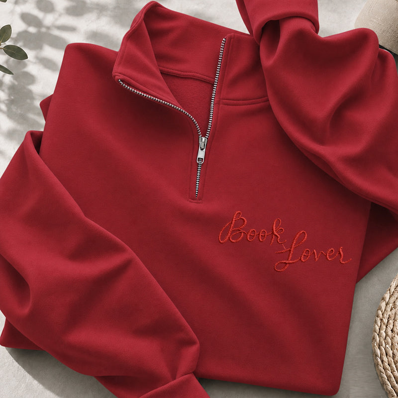 Embroidered Book Lover Classic Quarter Zip Sweatshirt