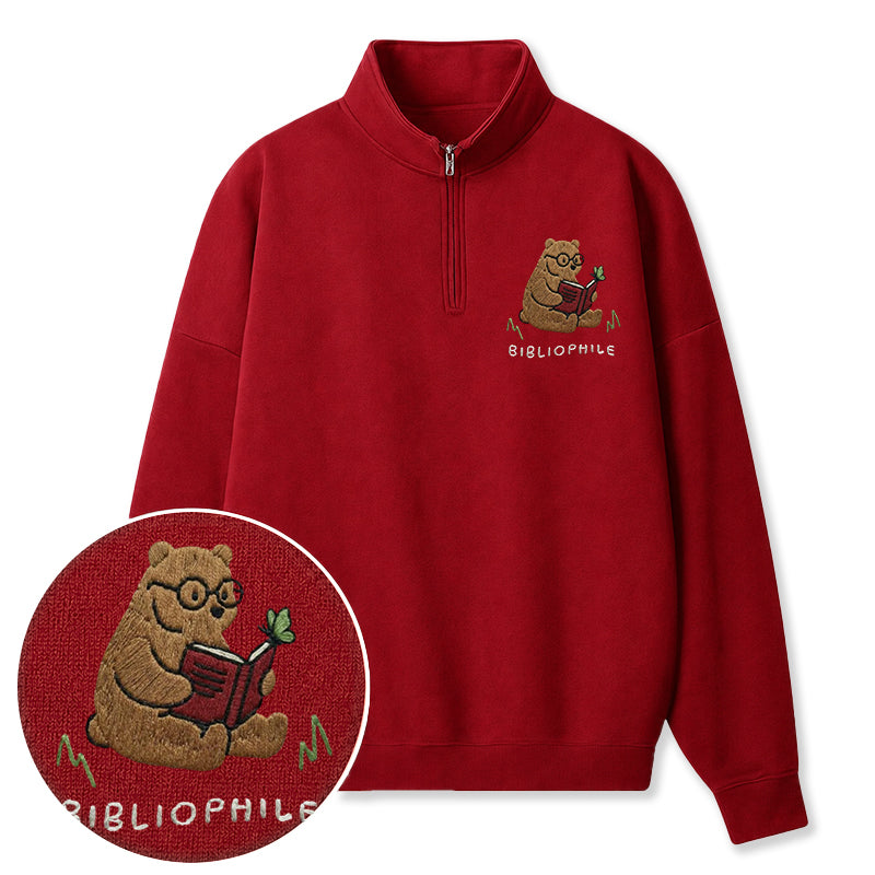 Embroidered Reading Bear Classic Quarter Zip Sweatshirt