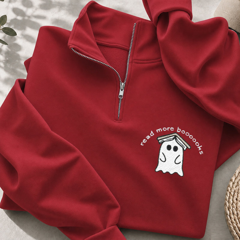 Embroidered Read More Boooooks Classic Quarter Zip Sweatshirt