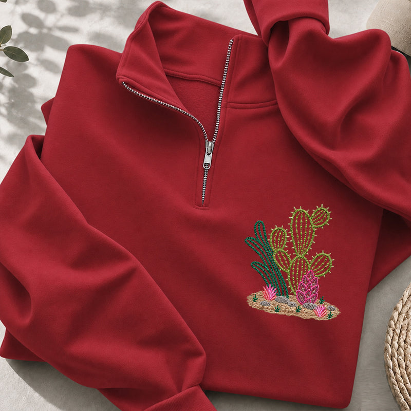 Embroidered Cactus Classic Quarter Zip Sweatshirt