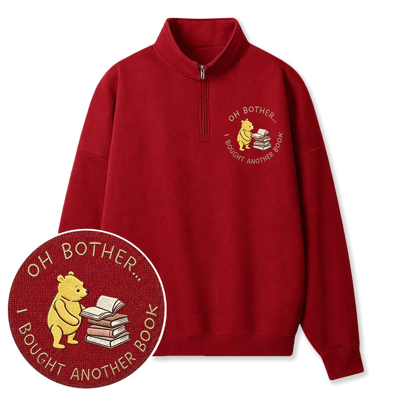 Embroidered Funny Bear Reading Books Classic Quarter Zip Sweatshirt