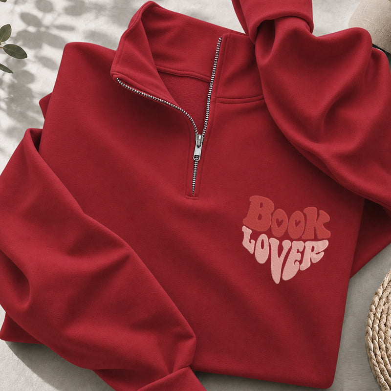 Embroidered Book Lover Classic Quarter Zip Sweatshirt