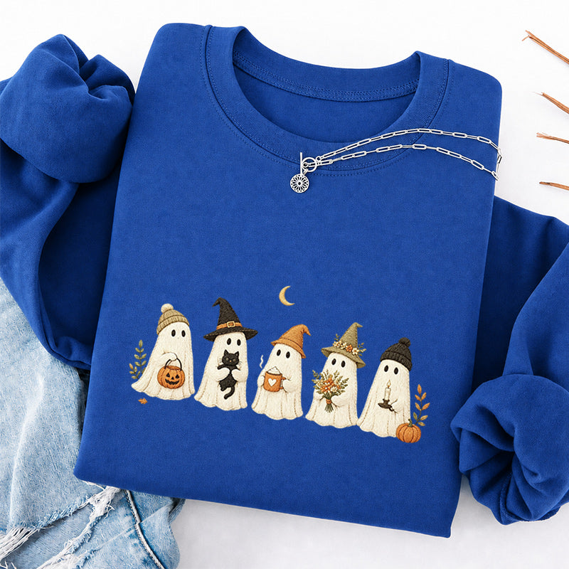 Embroidered Little Ghost Parade Classic Crewneck Sweatshirt