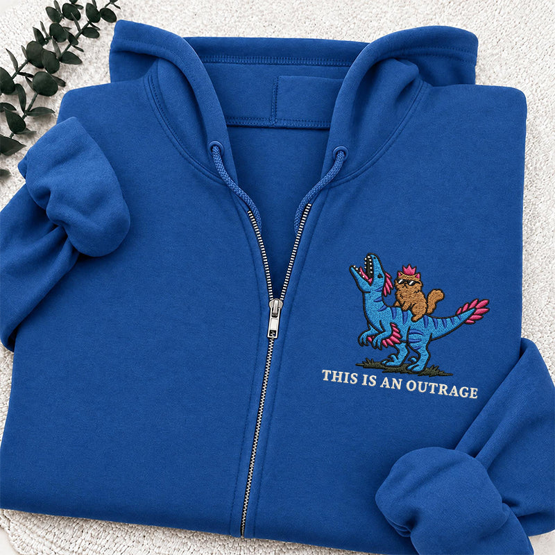Embroidered This Is An Outrage Book Lover Classic Full Zip Hoodie