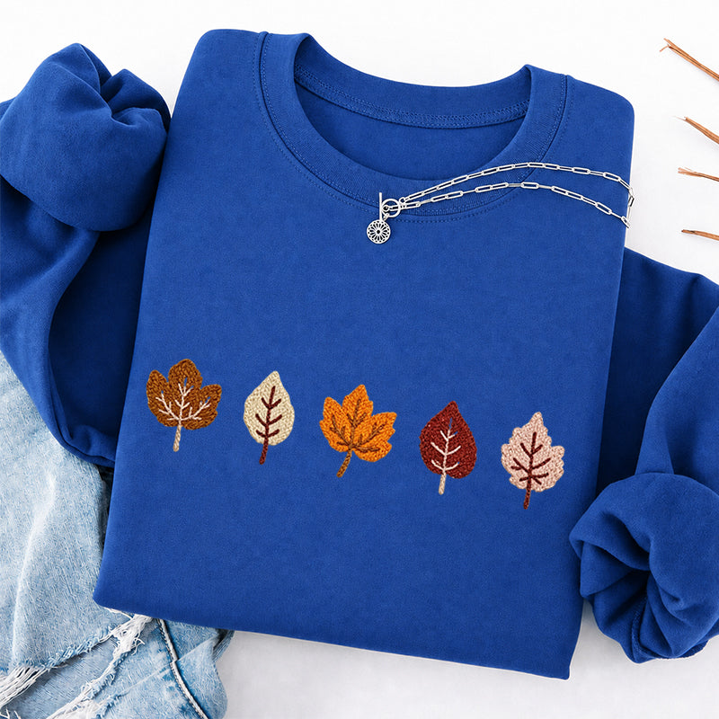 Embroidered Fall Leaves Classic Crewneck Sweatshirt