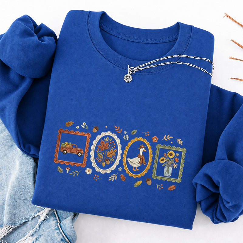 Embroidered Autumn Postcards Classic Crewneck Sweatshirt
