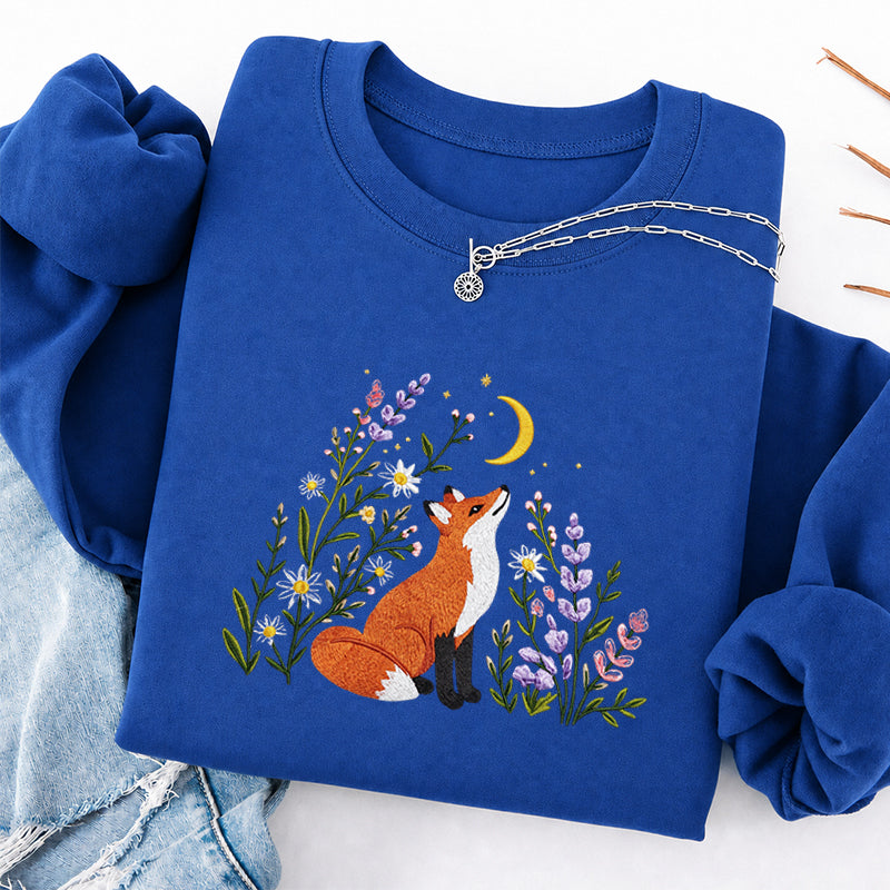 Embroidered Fox Wildflower Classic Crewneck Sweatshirt