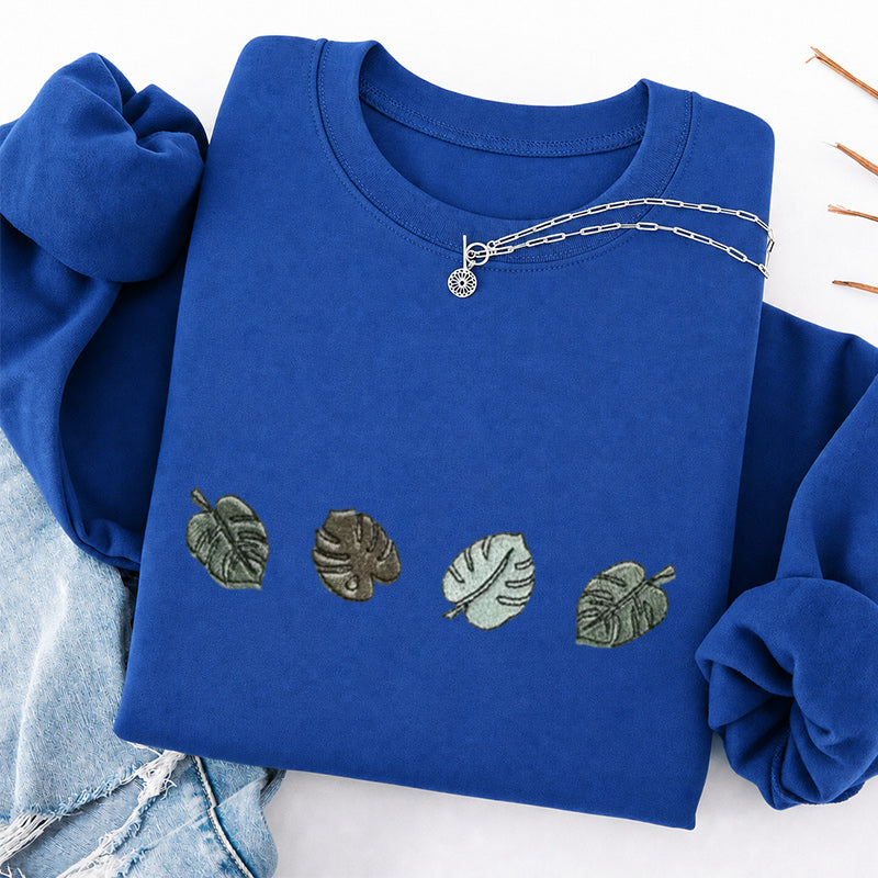 Embroidered Monstera Plant Classic Crewneck Sweatshirt