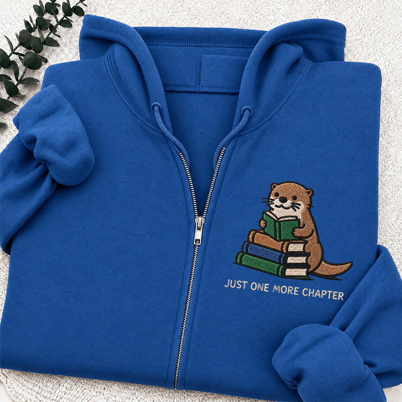 Embroidered Reading Otter Classic Full Zip Hoodie