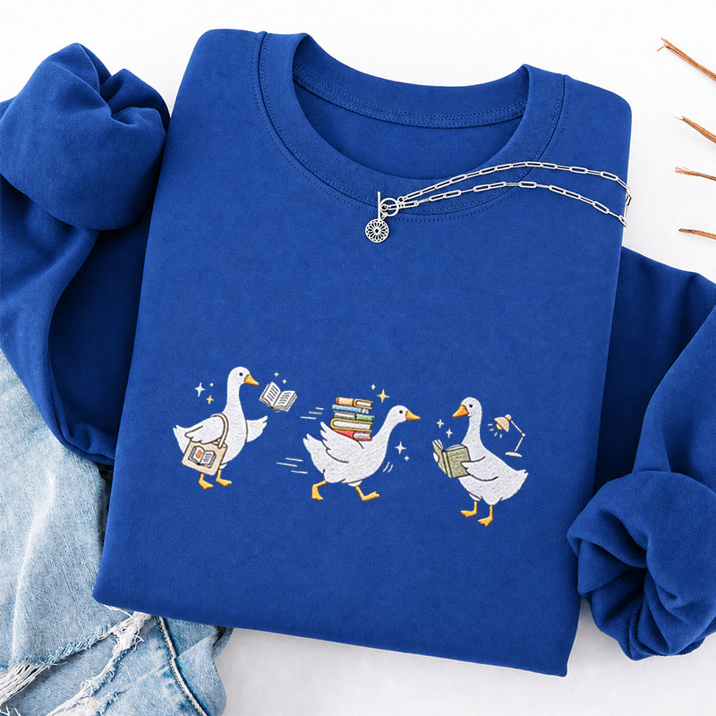 Embroidered Bookish Goose Classic Crewneck Sweatshirt