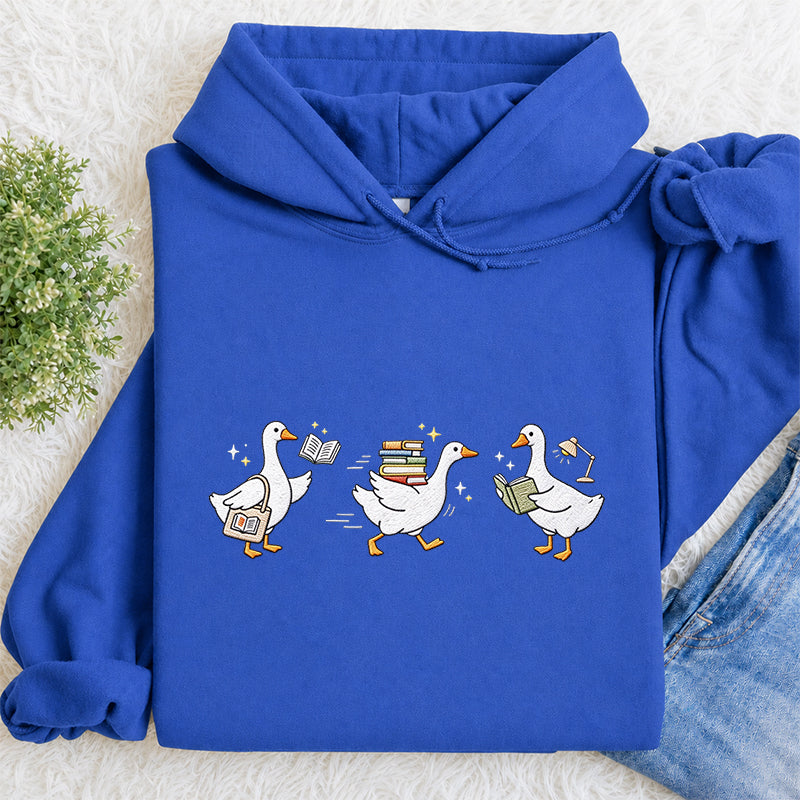 Embroidered Goose Reading Books Classic Adult Unisex Hoodie