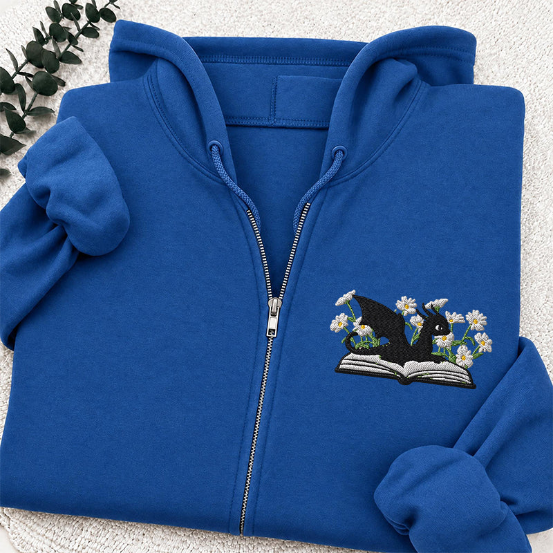 Embroidered Floral Dragon Book Classic Full Zip Hoodie