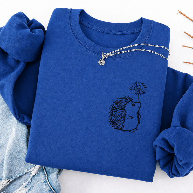 Embroidered Hedgehog Dandelion Classic Crewneck Sweatshirt