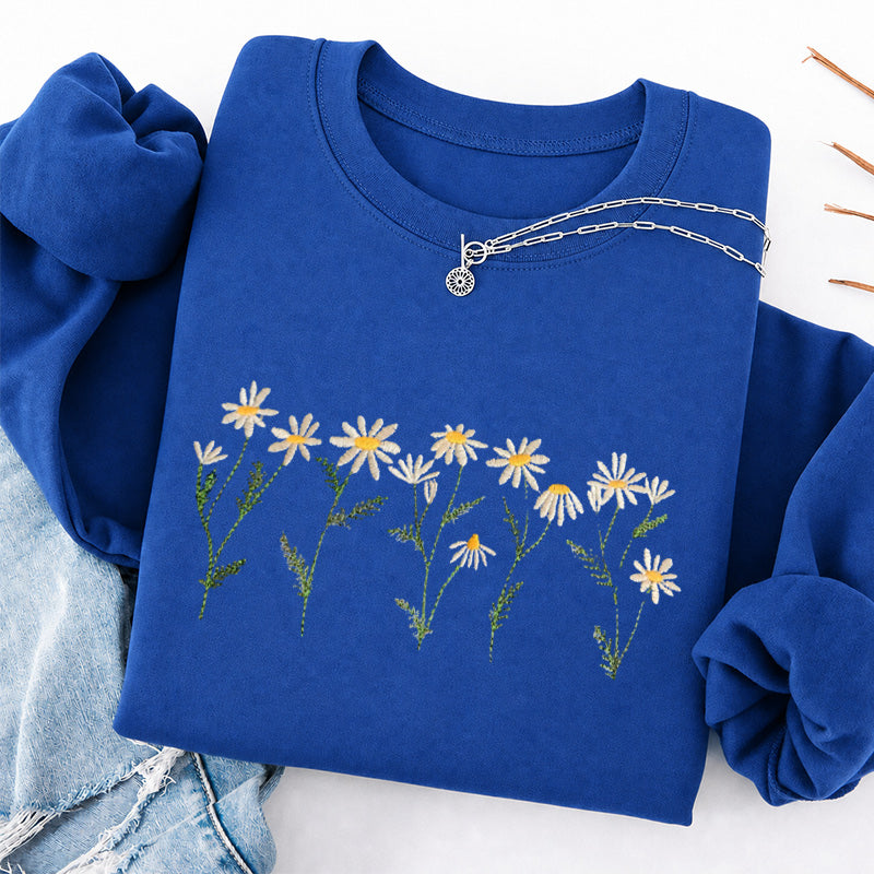 Embroidered Daisy Classic Crewneck Sweatshirt