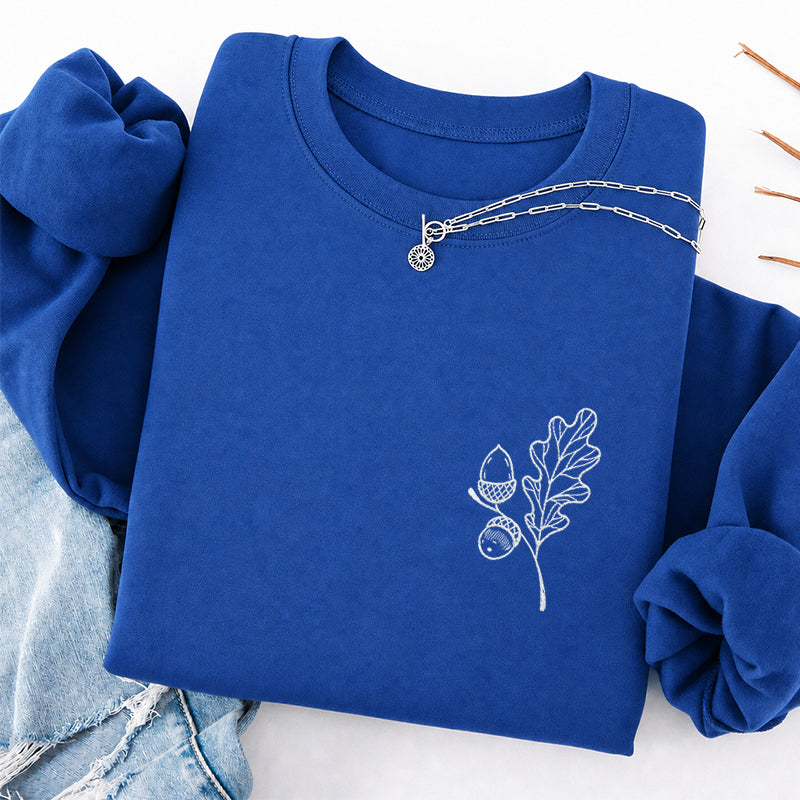 Embroidered Acorns And Leaves Classic Crewneck Sweatshirt